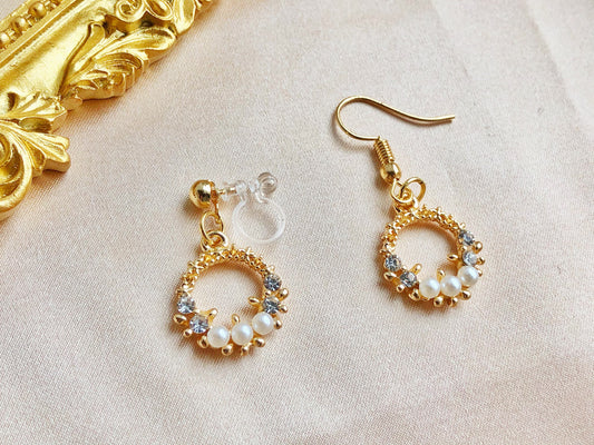 Dainty Wreath clip on / hook Earrings, Dainty dangle pendant, Gift for her