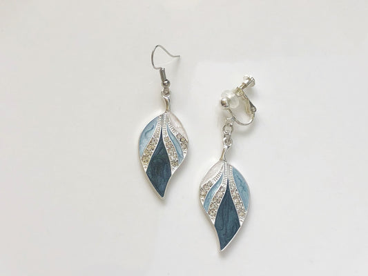 Blue Geometric Feather Earrings | Cute Dangle Jewelry | Clip On or Stud | Gift for Her | Handmade Enamel Earrings