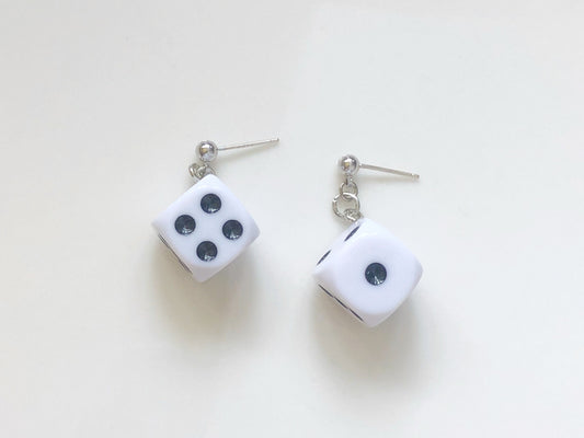 Cute dice Clip-on/ stud dangle drop earrings, Novelty jewellery, Funny Cute pendant