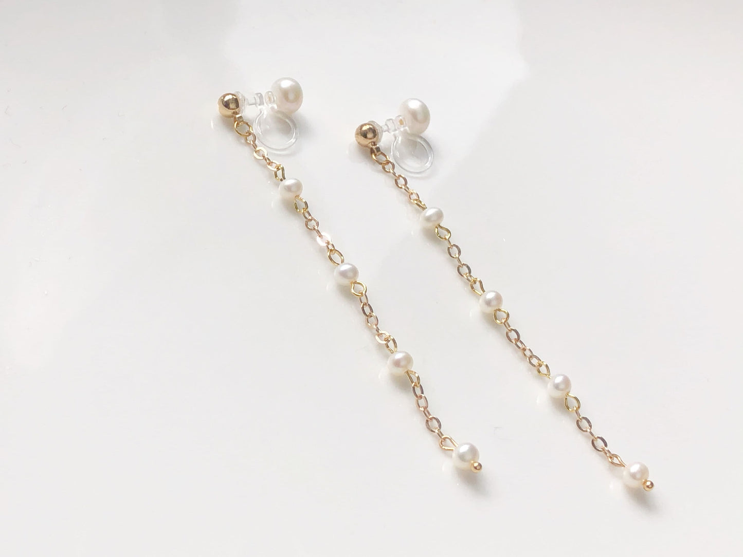 Freshwater Pearl Drop Chain Clip On Earrings | Dainty Long Pearl Earrings | Elegant Non Pierced Jewelry Gift for Her