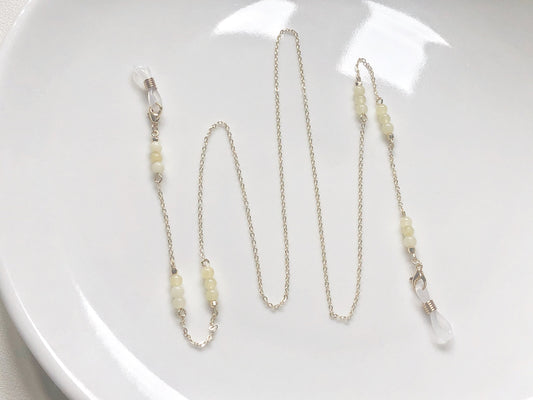 Quartz Beaded Eyeglass Chain Gold Metal Glasses Holder Necklace White Crystal Sunglasses Strap Minimalist Eyewear Accessories Gift, Lanyard