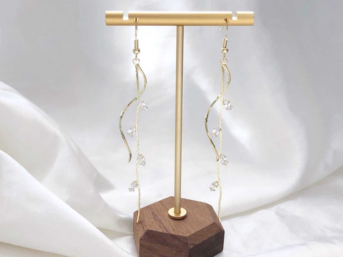 Dainty Zircon leaves dangle Earrings, Cute long dangle plant earrings, gift for her