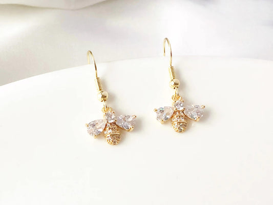 Gold Bee Earrings, Bumblebee and Bear bee earrings, Gift for her