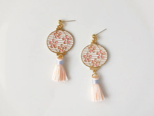 Chinese/Japanese lantern Clip-on/ stud earrings with beautiful tassel, Luna new year gift, Cute handmade gift for her, Luna new year gift