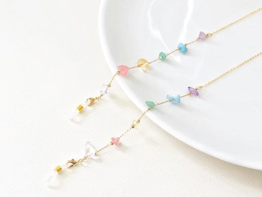 Dainty colourful Rainbow quartz glasses chain, Delicate sunglasses chain, Travel essential, gift for mother, Valentines Gift for her