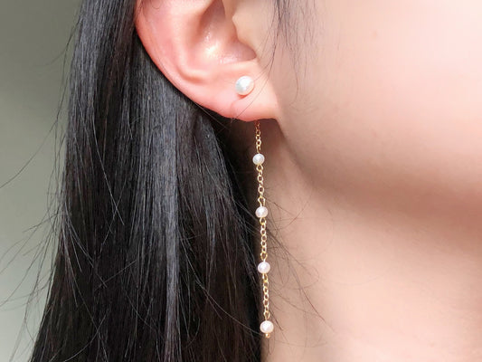 Freshwater Pearl Drop Chain Clip On Earrings | Dainty Long Pearl Earrings | Elegant Non Pierced Jewelry Gift for Her