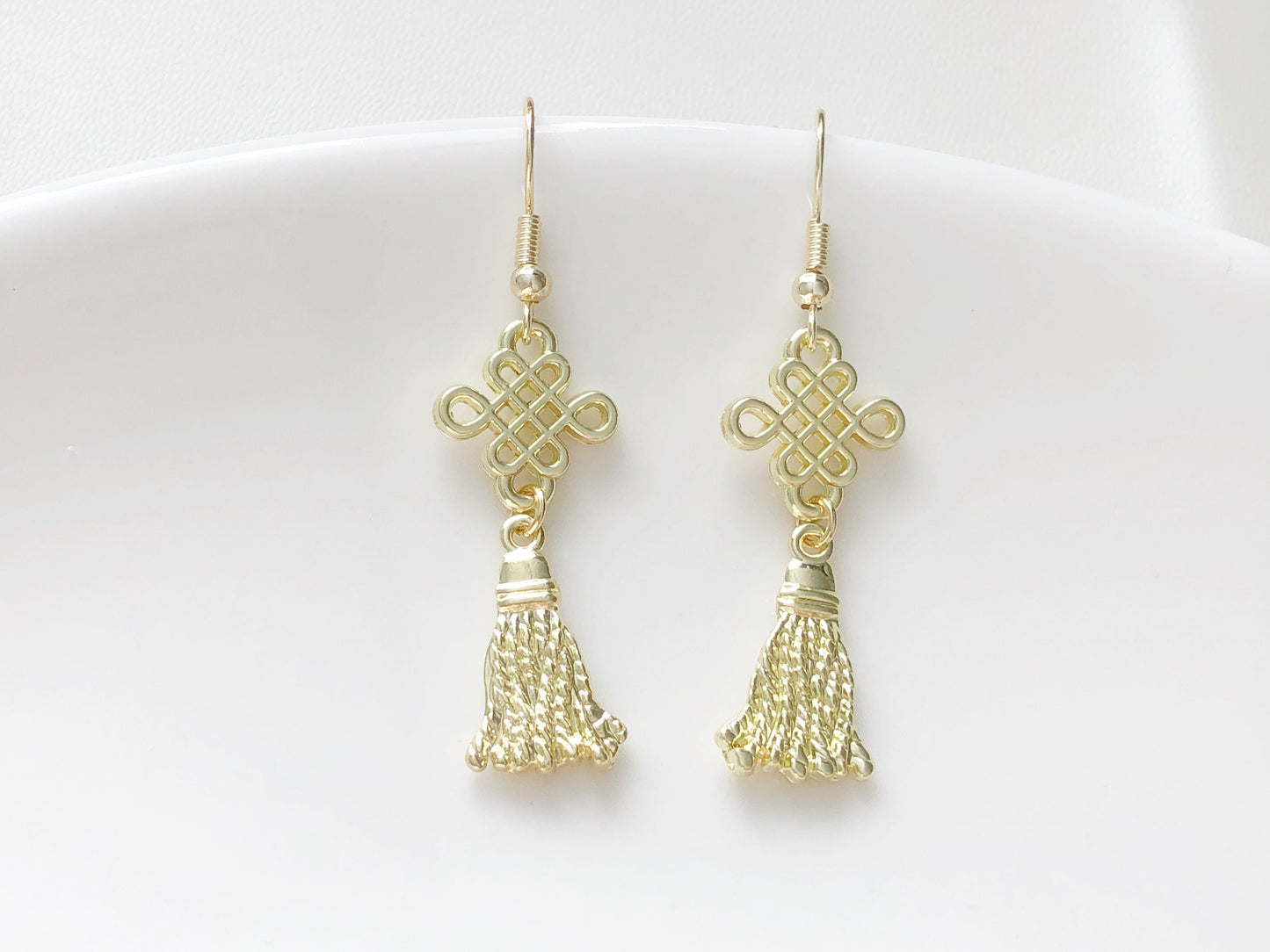 Traditional Chinese Knot Earrings in Gold or Red | Ear Wire, Hook, Clip-on  earrings, Handmade Asian Jewellery, gift for her