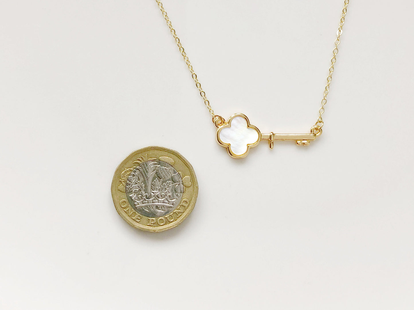 Key Necklace Four Leaf Clover Pendant Lucky Jewellery Dainty Gold Necklace Gift for her Women Girls Anniversary Birthday Holiday