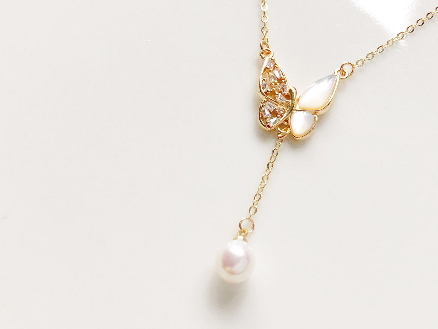 Butterfly Pearl Necklace Elegant Freshwater Pearl Pendant Dainty Zircon Jewellery Wedding Anniversary Birthday Gift for her Women Girls