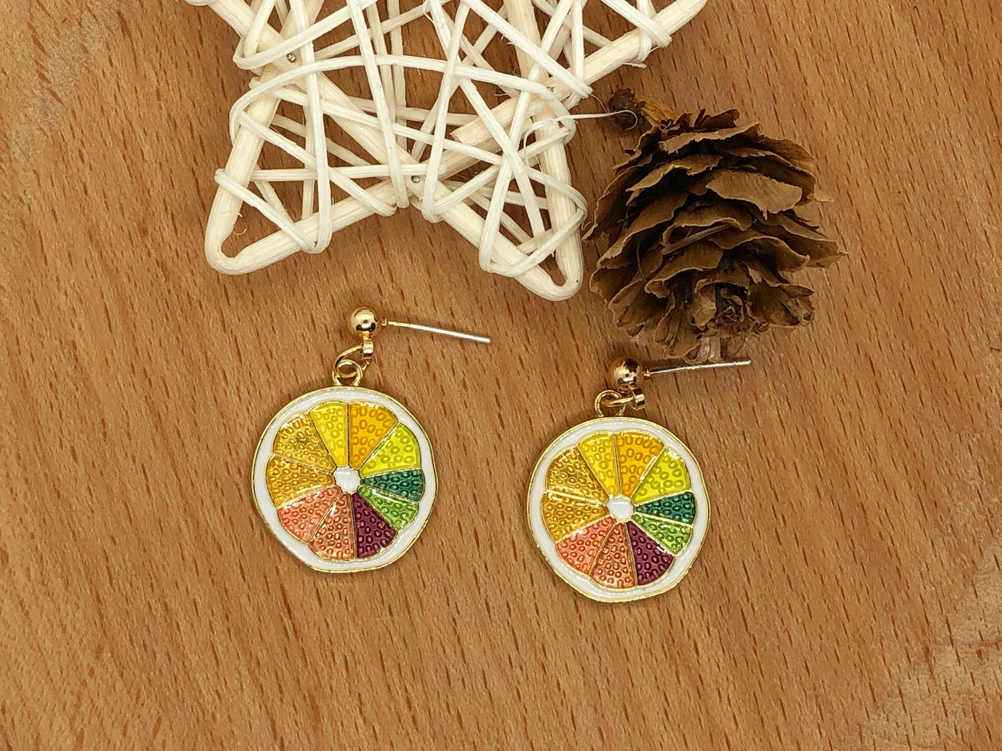 Colourful Lemon Earrings Enamel Fruit Jewellery Cute Summer Accessory Bright Citrus Design Gift for Her Clip On or Pierced Option