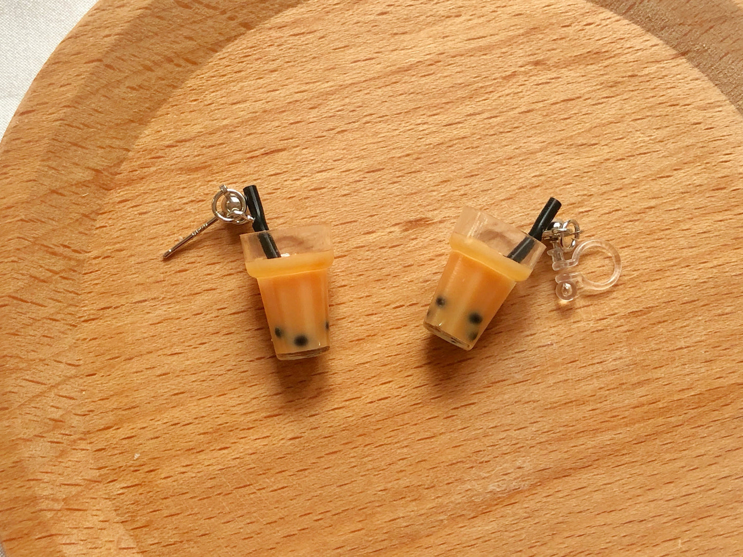 Boba Tea Earrings Cute Quirky Jewellery Bubble Tea Design Fun Gift for Her Clip On Stud Hook Options