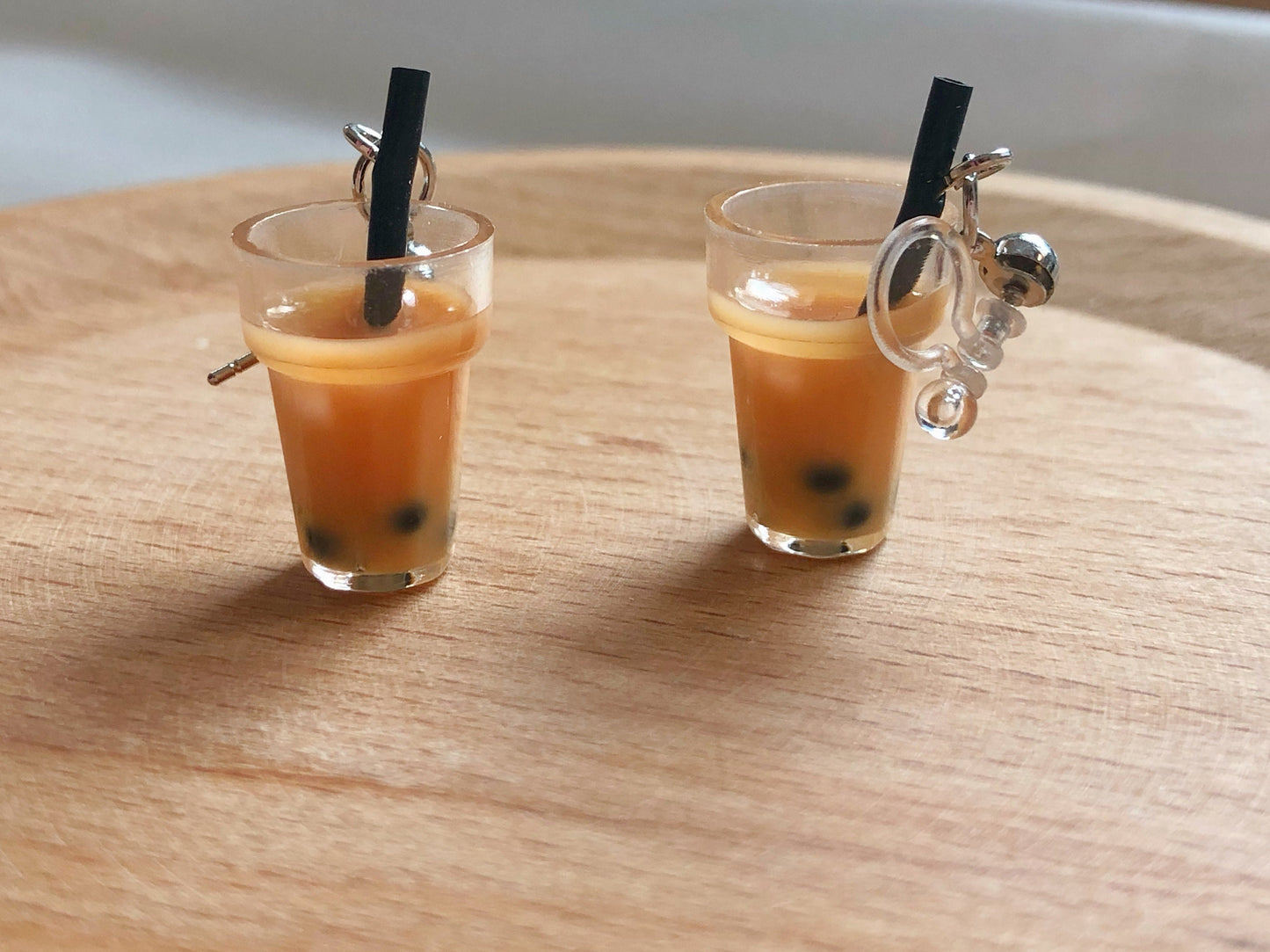 Boba Tea Earrings Cute Quirky Jewellery Bubble Tea Design Fun Gift for Her Clip On Stud Hook Options