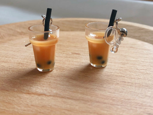 Boba Tea Earrings Cute Quirky Jewellery Bubble Tea Design Fun Gift for Her Clip On Stud Hook Options