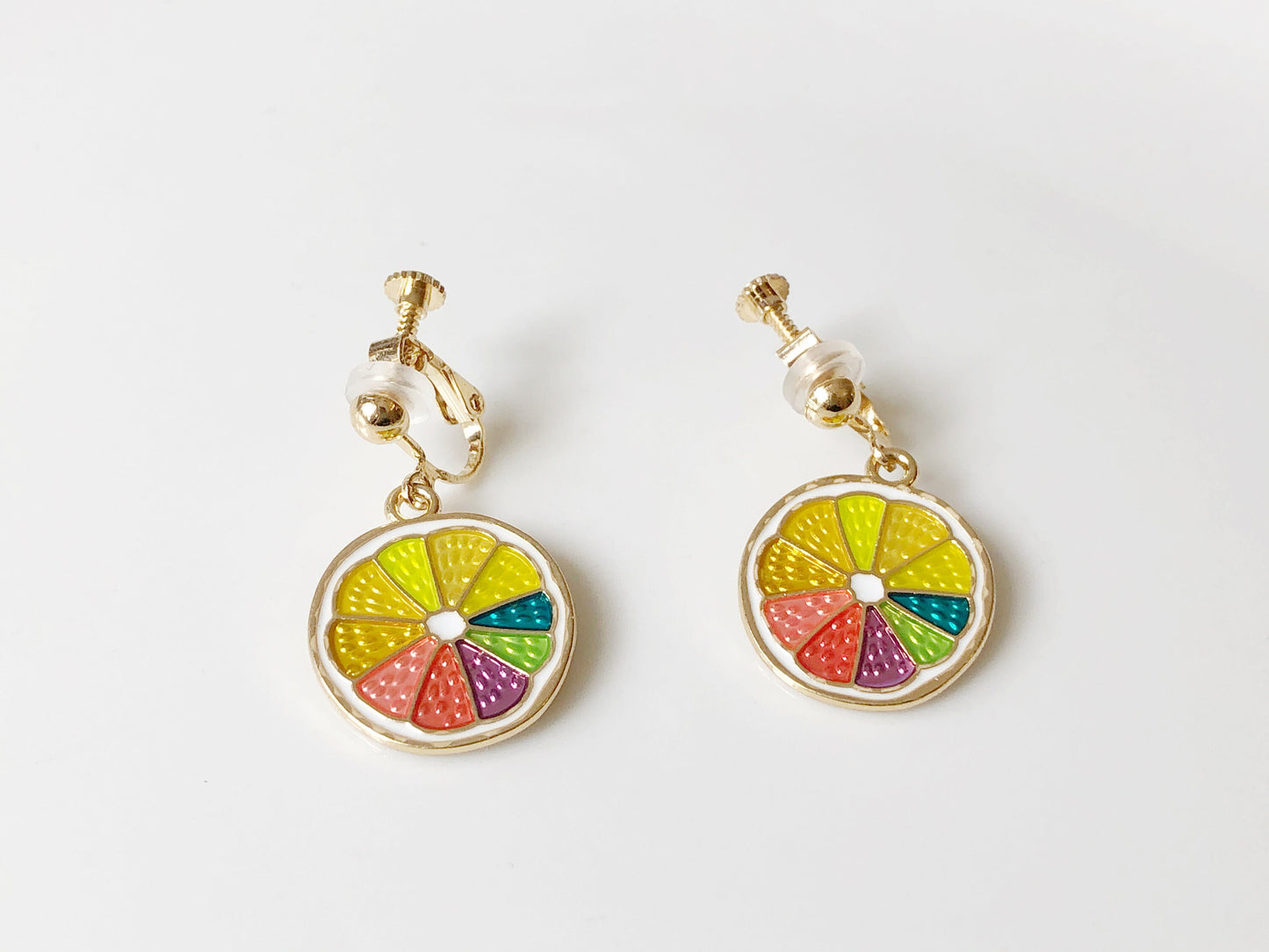 Colourful Lemon Earrings Enamel Fruit Jewellery Cute Summer Accessory Bright Citrus Design Gift for Her Clip On or Pierced Option