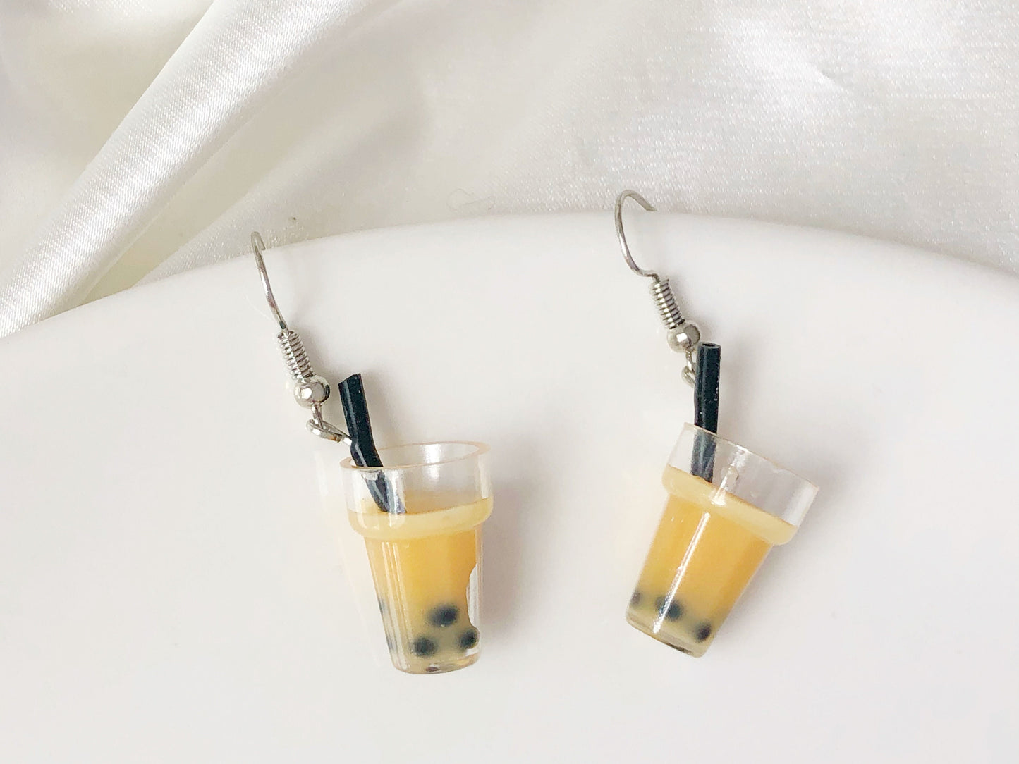 Boba Tea Earrings Cute Quirky Jewellery Bubble Tea Design Fun Gift for Her Clip On Stud Hook Options