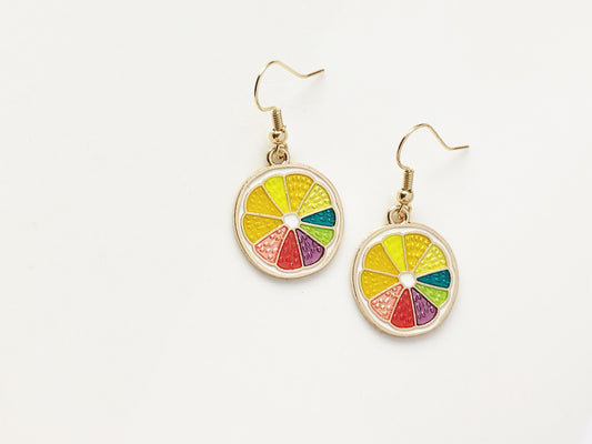 Colourful Lemon Earrings Enamel Fruit Jewellery Cute Summer Accessory Bright Citrus Design Gift for Her Clip On or Pierced Option