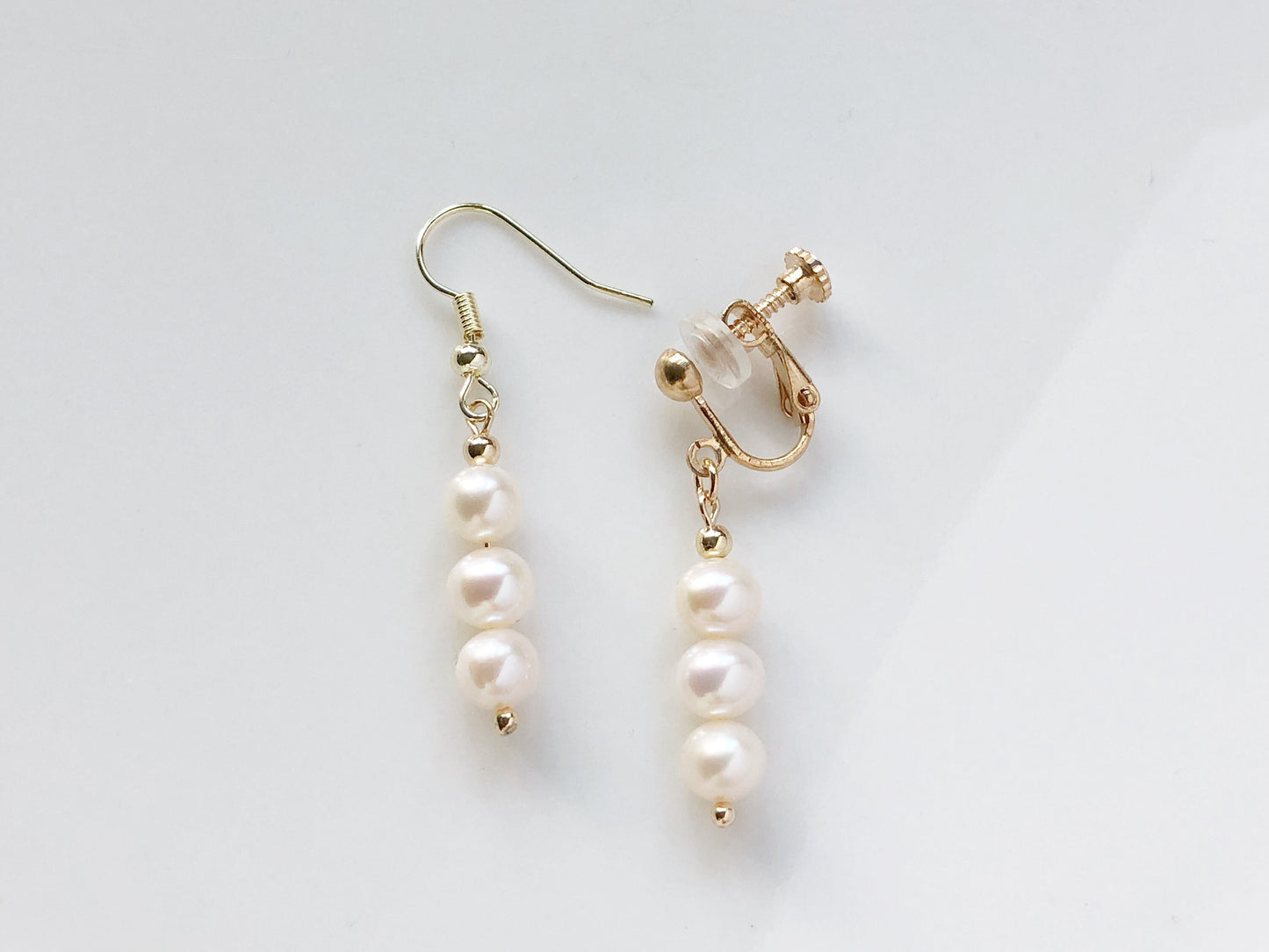 Freshwater Pearl Drop Earrings Elegant Minimal Jewellery Clip On Stud Hook Options Gift for Her