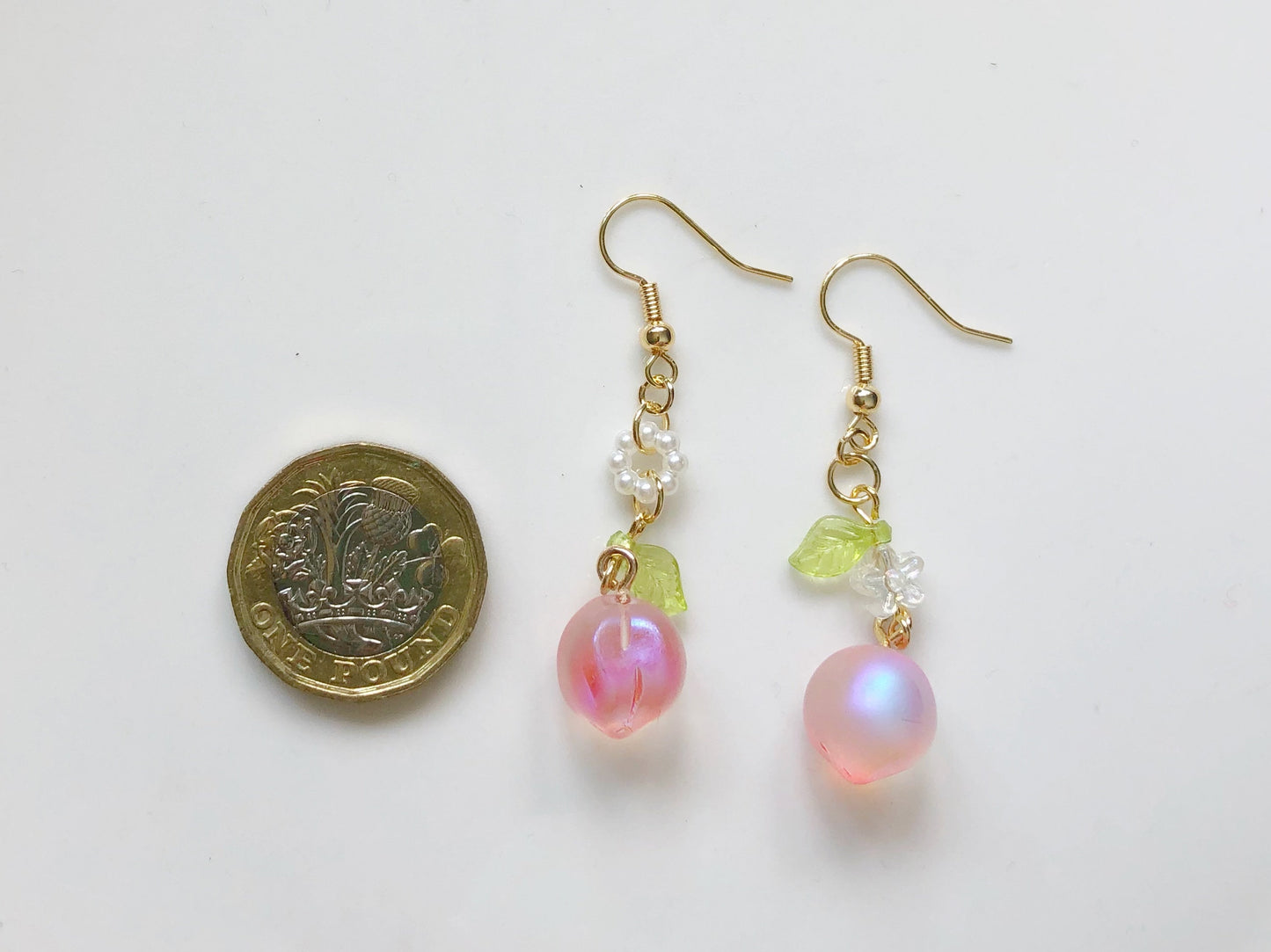 Peach Earrings Cute Resin Jewellery Fruit Design with Glass and Metal Details Clip On Stud Hook Options Gift for Her