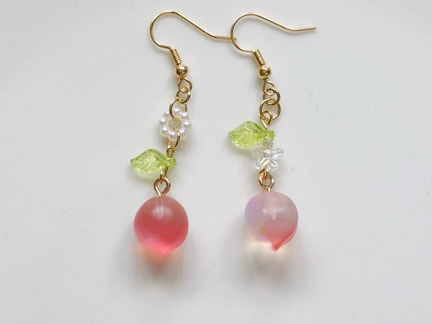 Peach Earrings Cute Resin Jewellery Fruit Design with Glass and Metal Details Clip On Stud Hook Options Gift for Her