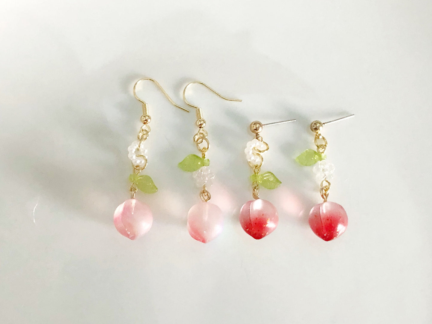 Peach Earrings Cute Resin Jewellery Fruit Design with Glass and Metal Details Clip On Stud Hook Options Gift for Her