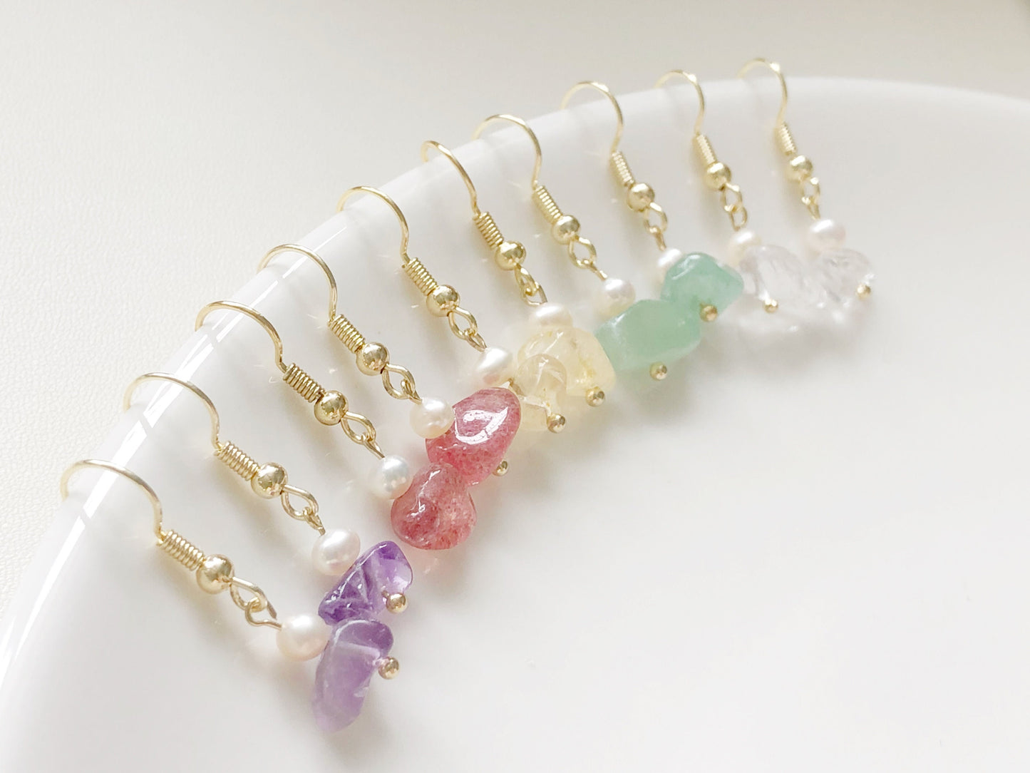 Quartz Pearl Earrings Natural Gemstone Dangle Freshwater Pearl Jewellery Clip On or Hook Minimal Elegant Gift for Her Crystal Drop Earrings