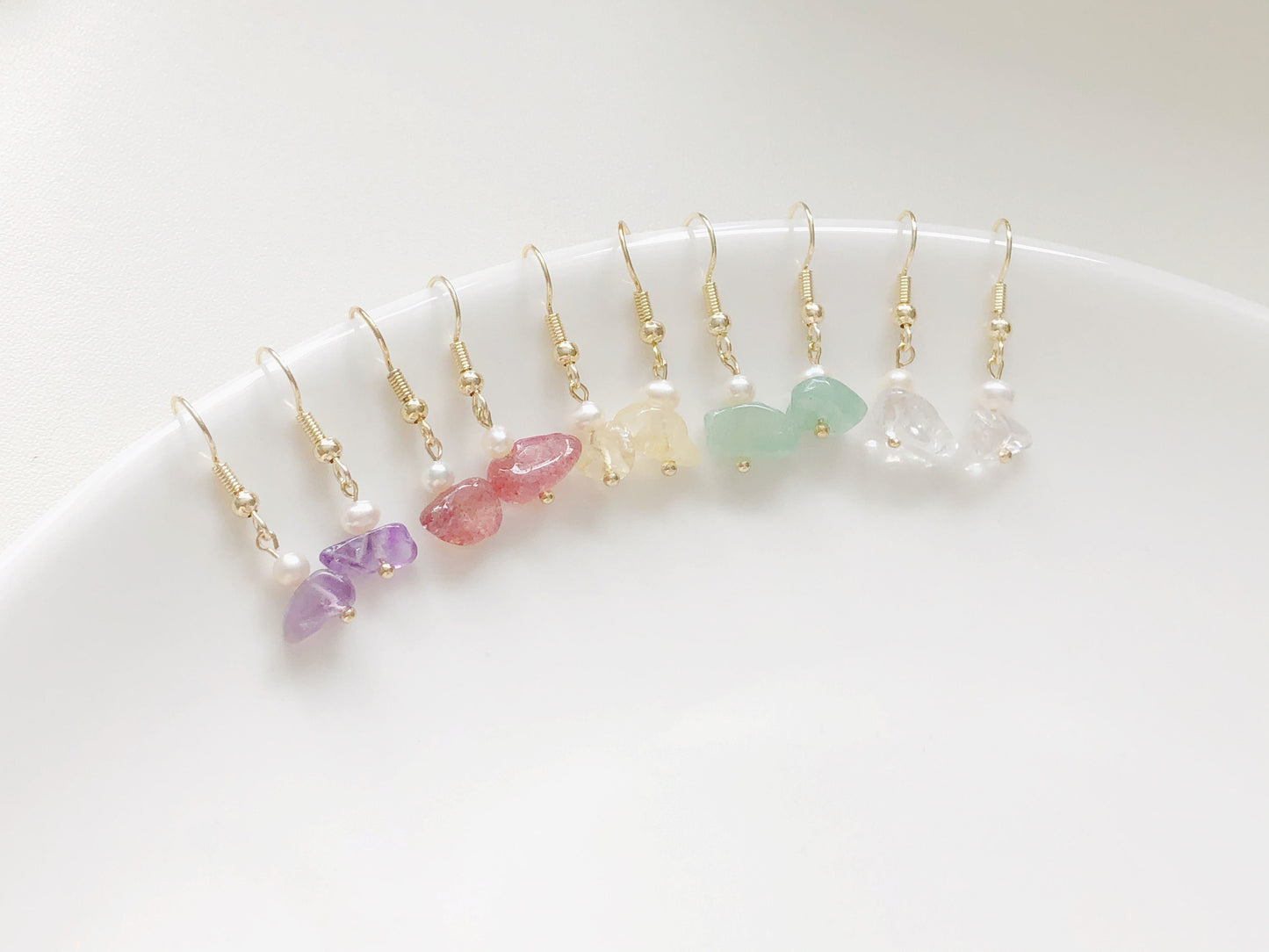 Quartz Pearl Earrings Natural Gemstone Dangle Freshwater Pearl Jewellery Clip On or Hook Minimal Elegant Gift for Her Crystal Drop Earrings