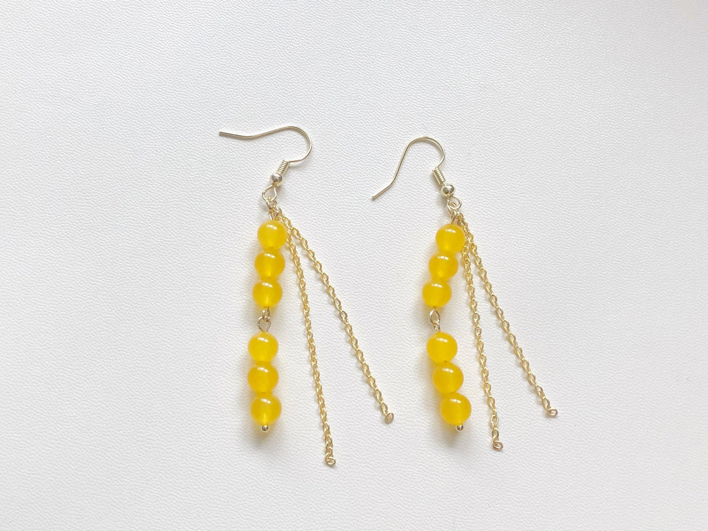 Pastel Bead Earrings, Long Chain Tassel, Gift for Her, Hook Stud or Clip on, Colourful Gemstone Dangle, Boho Summer Jewellery
